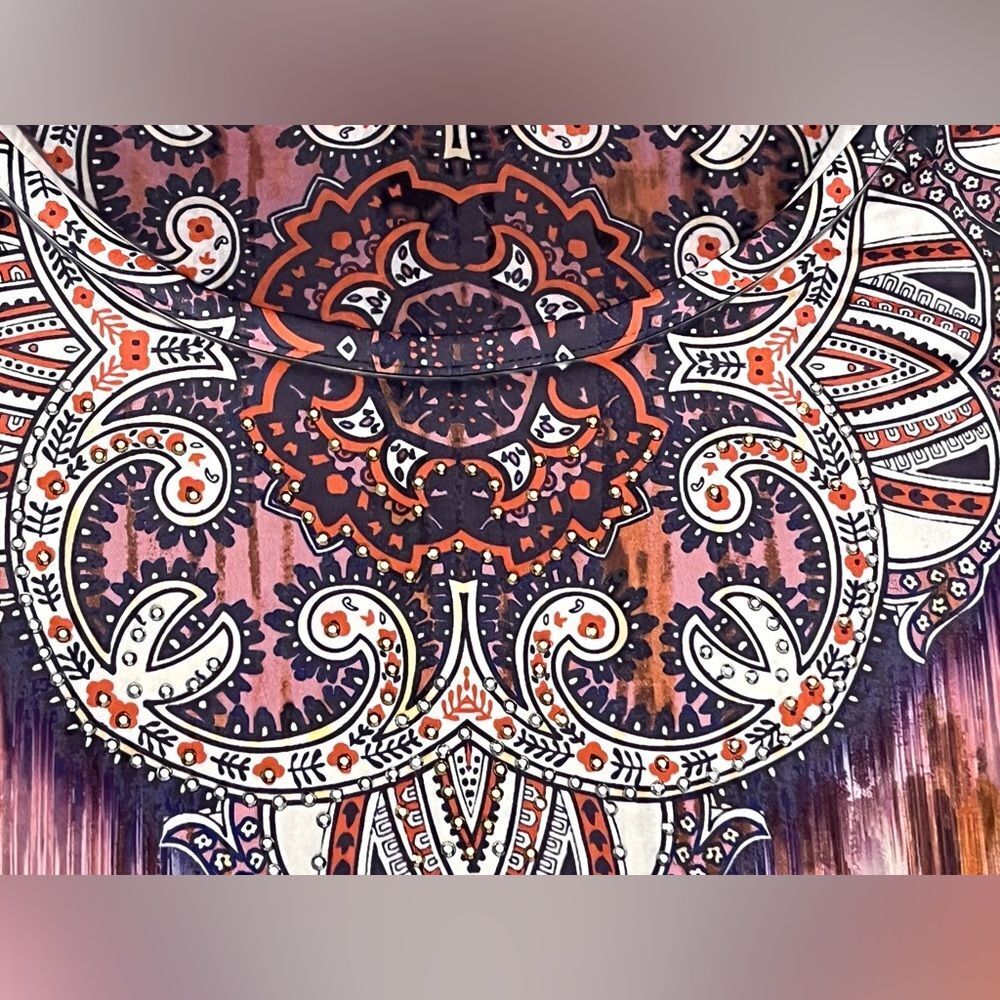 ONE WORLD Live & Let Live Sleeveless Boho Ombre Print Paisley Neckline Dress - Picture 5 of 16